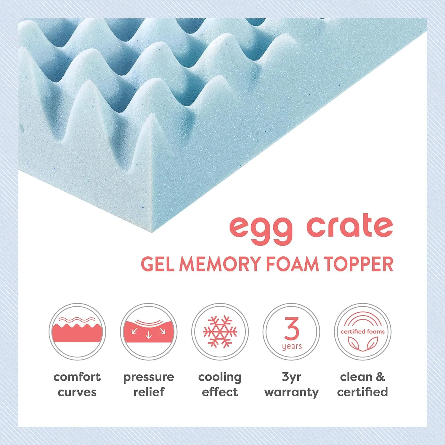 Best Price Mattress 4 Inch Egg Crate Memory Foam Mattress Topper with Cooling Gel Infusion, CertiPUR-US Certified, King, Light Blue