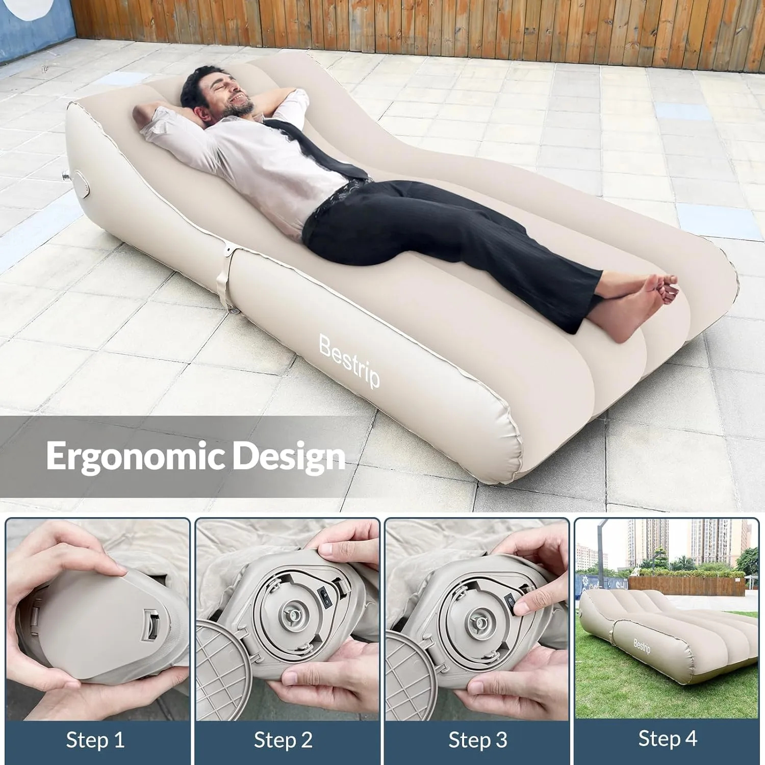 Bestrip Inflatable Couch with Built in Pump - Upgraded Extra Size Air Lounger Sofa, Portable Blow up Mattress Bed with Storage Bag, Inflatable Bed for Home, Camping & Guests