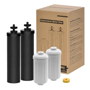 Black and Fluoride Filters Bundle Replacement for Big Berkey Water Filter System, Compatible with Berkey Filter Replacement Black & Fluoride Water Treatment Filter 2 Pack