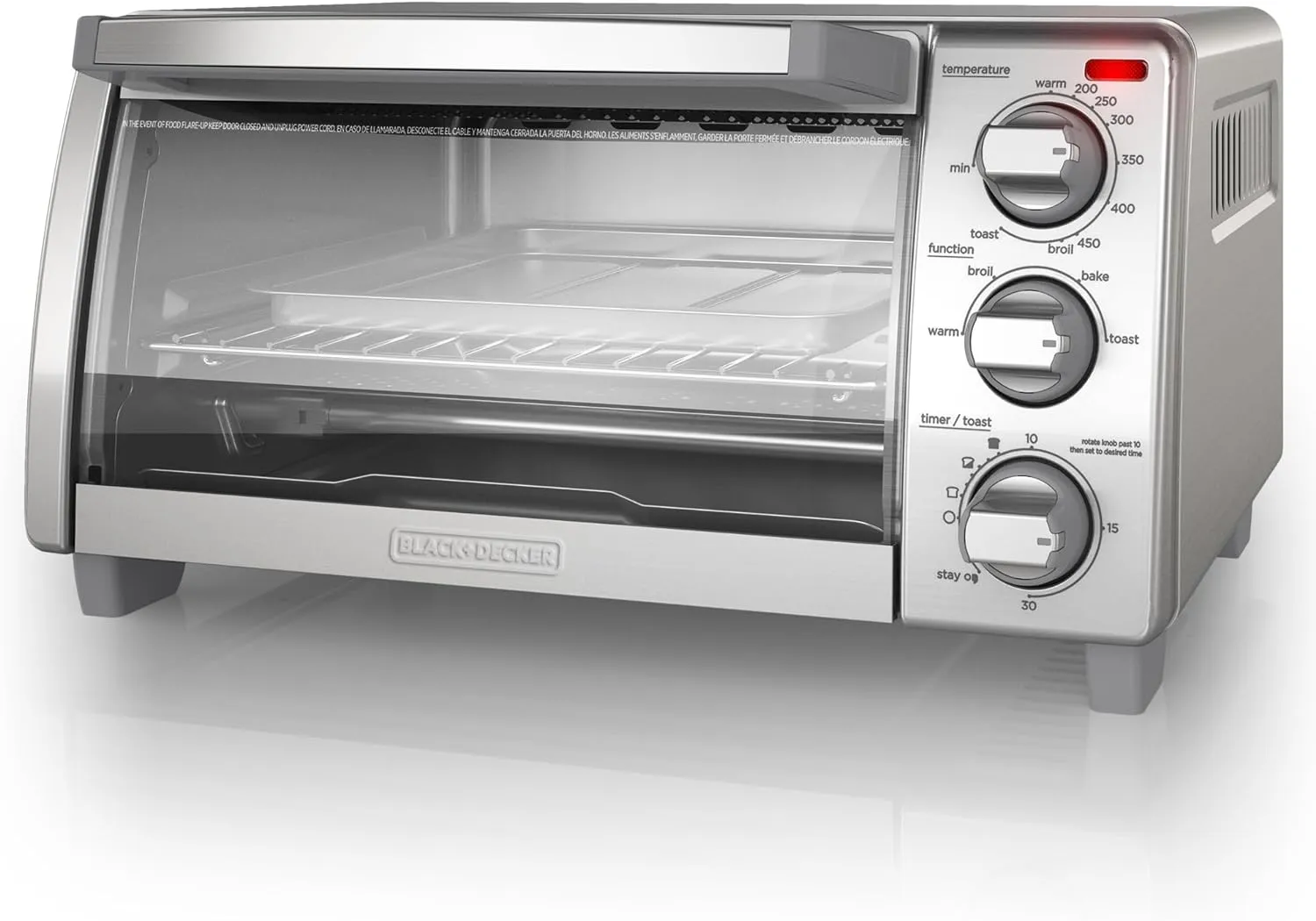 BLACK DECKER 4-Slice Toaster Oven, TO1745SSG-1A, Even Toast, 4 Cooking Functions Bake, Broil, Toast and Keep Warm, Removable Crumb Tray, Timer
