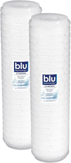 Blu Tech 10 Inch High Flow RV Water Filter 2 Pack, 0.2 Micron, 2.5" x 10" for RV System, Superior to 5 Micron or Whole House Filter Replacement