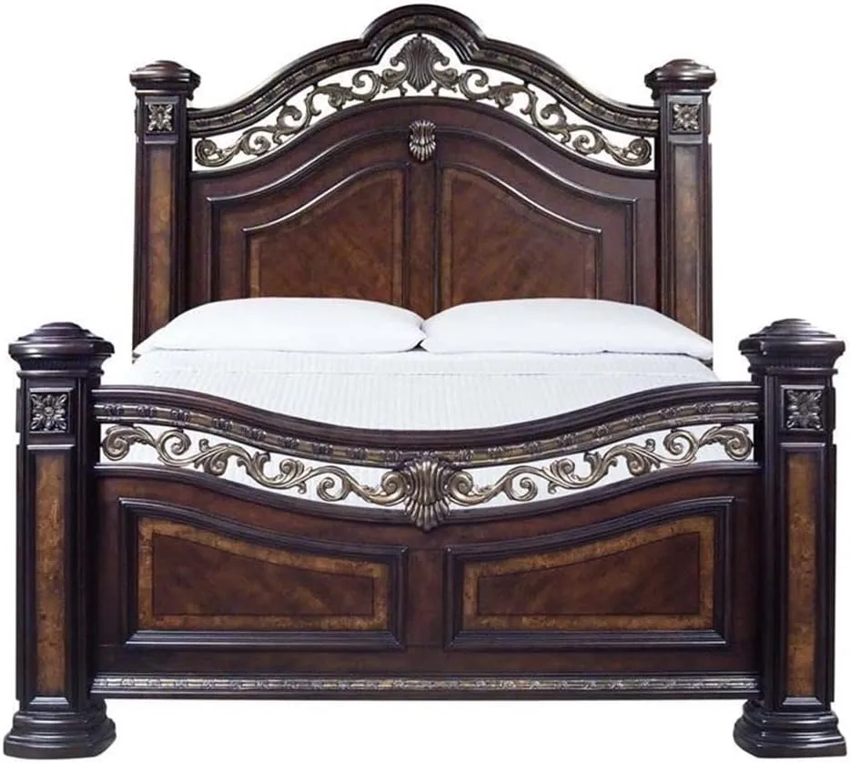 BOWERY HILL King Size Bed Bed with Headboard, Footboard, Wooden Slats in Wood, in Chocolate, No Box Spring Needed, Easy Assembly