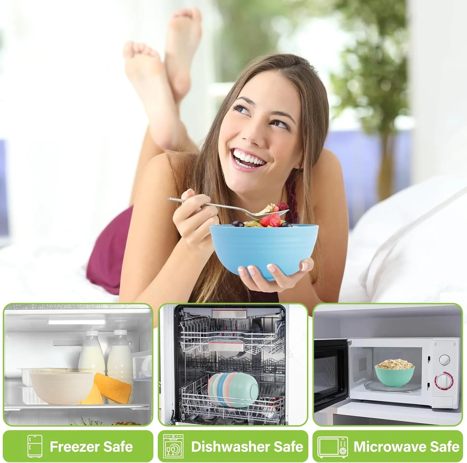 BPA-Free Plastic Bowls 8PCS - 26 Oz Unbreakable, Lightweight Cereal Bowls - Dishwasher & Microwave Safe - Noodles, Pasta, Salads, Soup