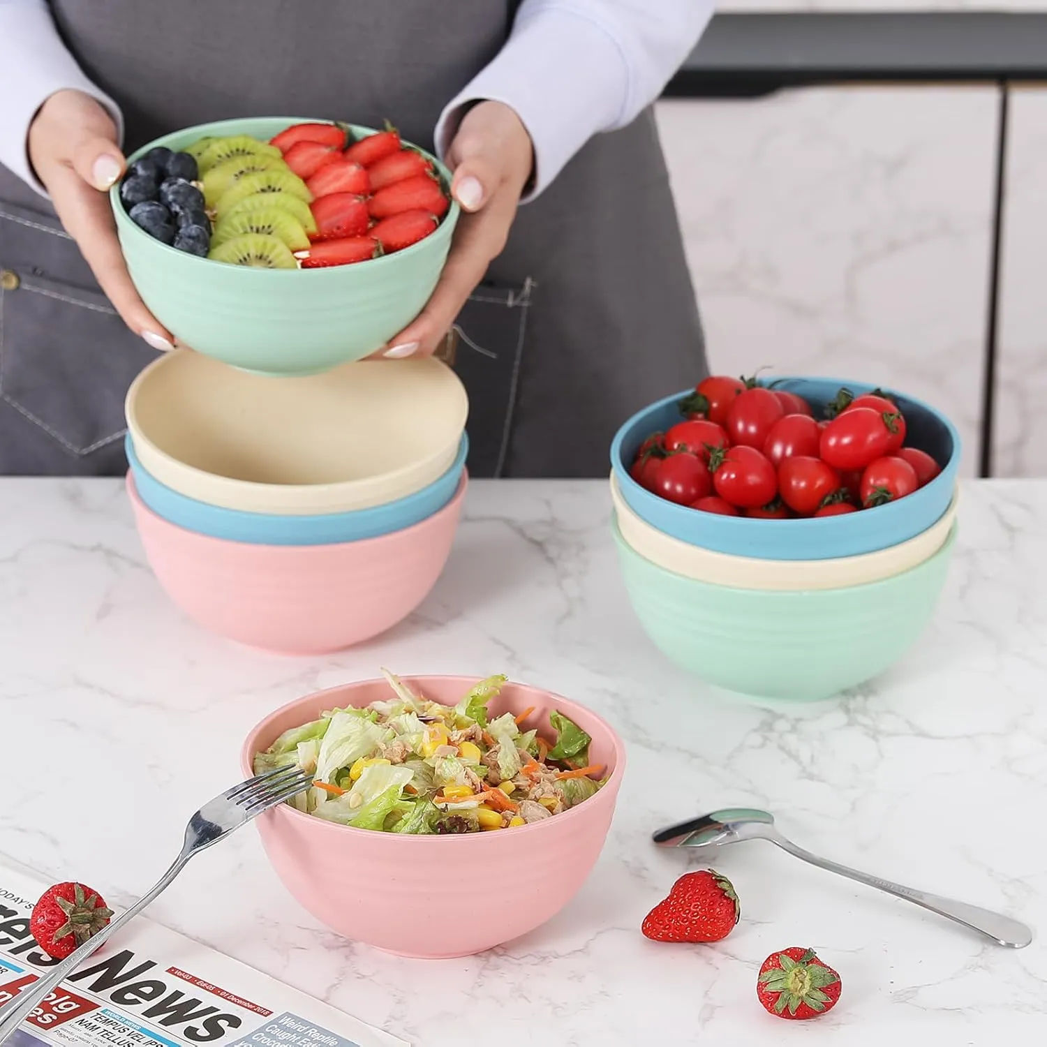 BPA-Free Plastic Bowls 8PCS - 26 Oz Unbreakable, Lightweight Cereal Bowls - Dishwasher & Microwave Safe - Noodles, Pasta, Salads, Soup