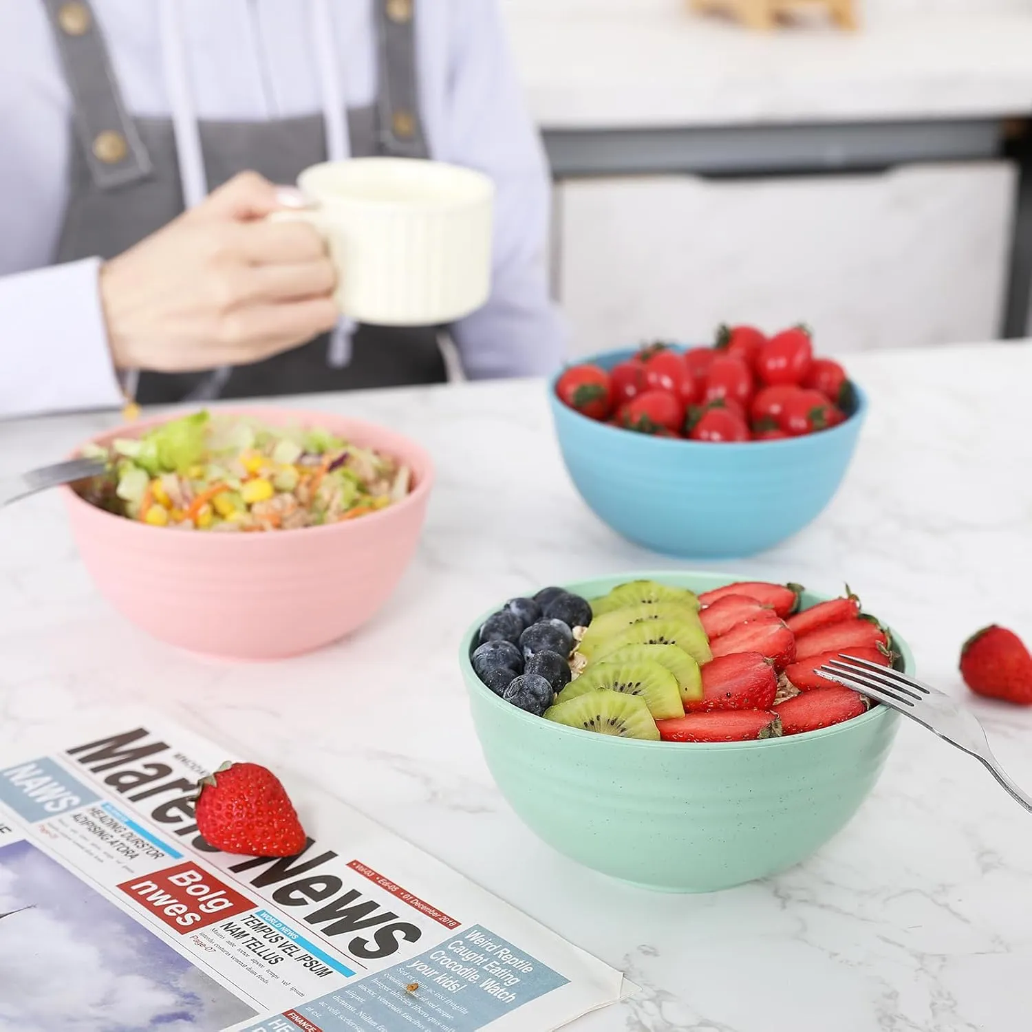 BPA-Free Plastic Bowls 8PCS - 26 Oz Unbreakable, Lightweight Cereal Bowls - Dishwasher & Microwave Safe - Noodles, Pasta, Salads, Soup