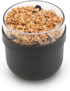 Brabantia Make & Take Breakfast Bowl with Removable Clear Compartment for Toppings (Dark Gray) 100% Leakproof, Microwave & Freezer Safe, Oats, Fruit, Cereal Container (17 fl oz)