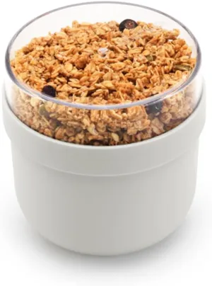 Brabantia Make & Take Breakfast Bowl with Removable Clear Compartment for Toppings (Light Gray) 100% Leakproof, Microwave & Freezer Safe, Oats, Fruit, Cereal Container (17 fl oz)