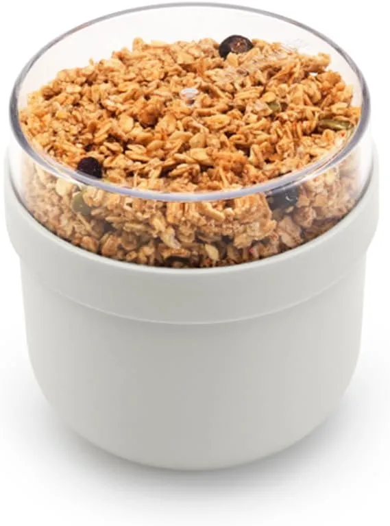 Brabantia Make & Take Breakfast Bowl with Removable Clear Compartment for Toppings (Light Gray) 100% Leakproof, Microwave & Freezer Safe, Oats, Fruit, Cereal Container (17 fl oz)