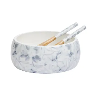 BRE028 WINTER WHITE BOWL & SERVER SET MANGO WOOD