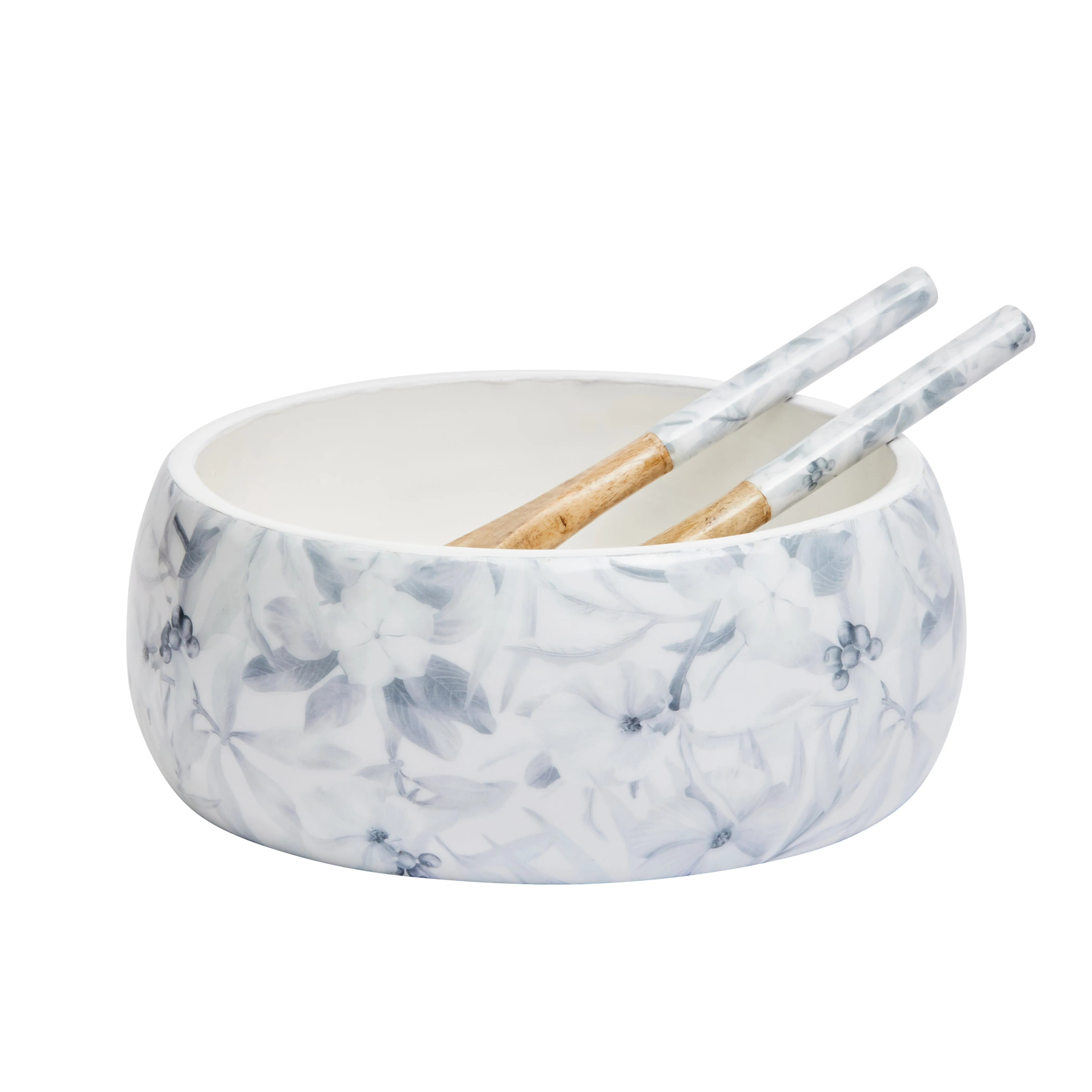 BRE028 WINTER WHITE BOWL & SERVER SET MANGO WOOD