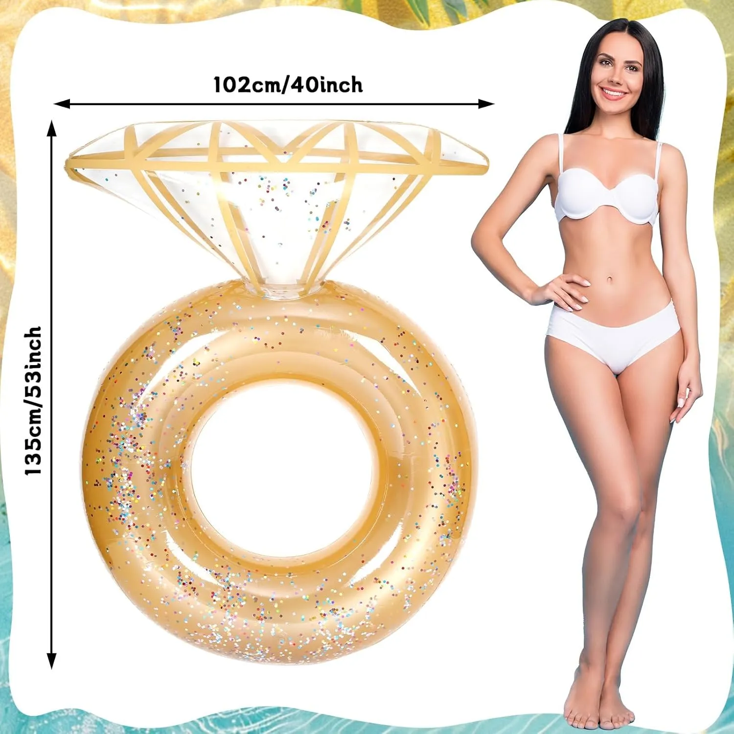 Bride Diamond Ring Pool Float & Towel Set Bachelorette Party Decoration Inflatable Diamond Bride Pool Float Bridal Shower Gift Engagement Party Accessories Swimming Tube River Wedding Photo Prop(Gold)