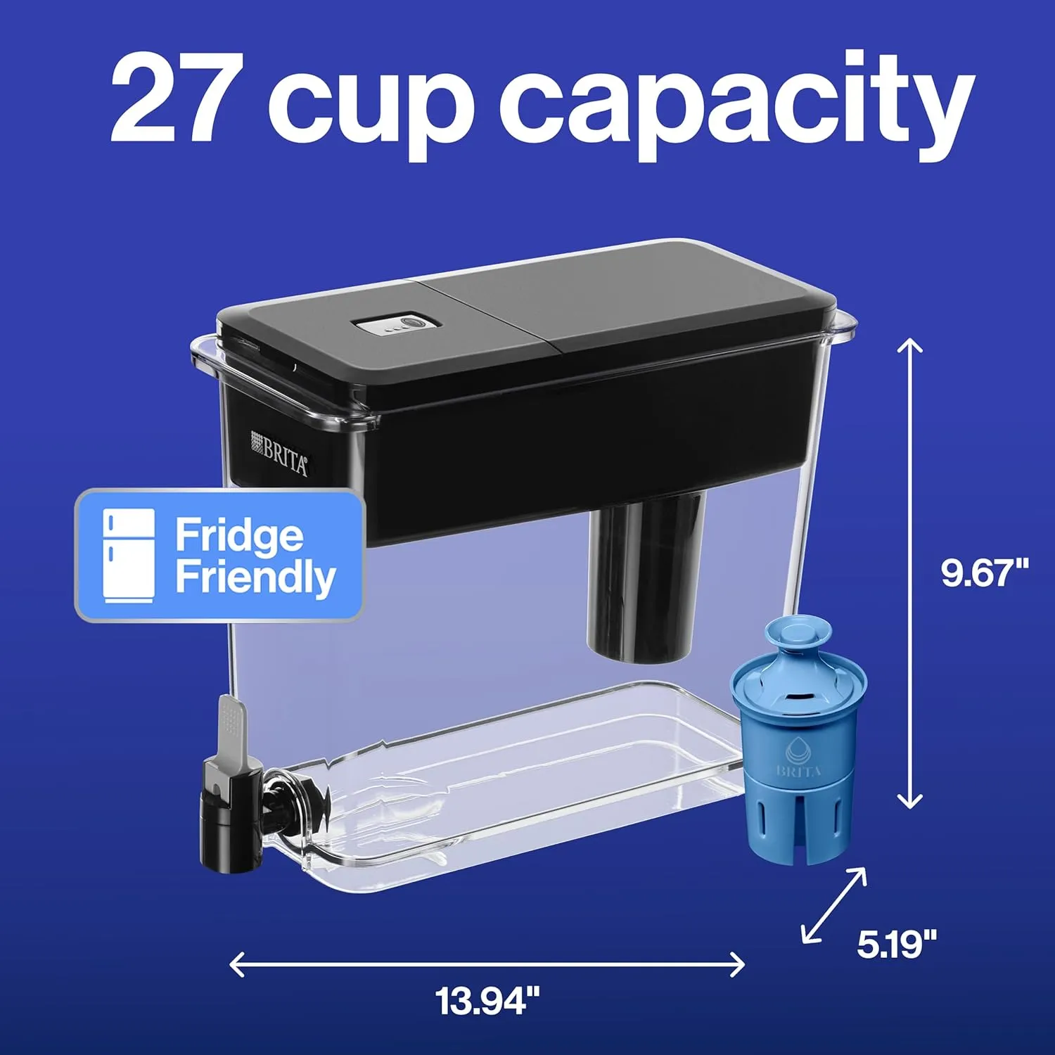 Brita Water Dispenser, UltraMax Elite Filter, Removes 99% of Lead, Includes 1 Filter, 27-Cup Capacity, Black