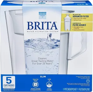 Brita Water Pitcher, Slim, 5 Cup Capacity, Includes One Advanced Filter-White, Size