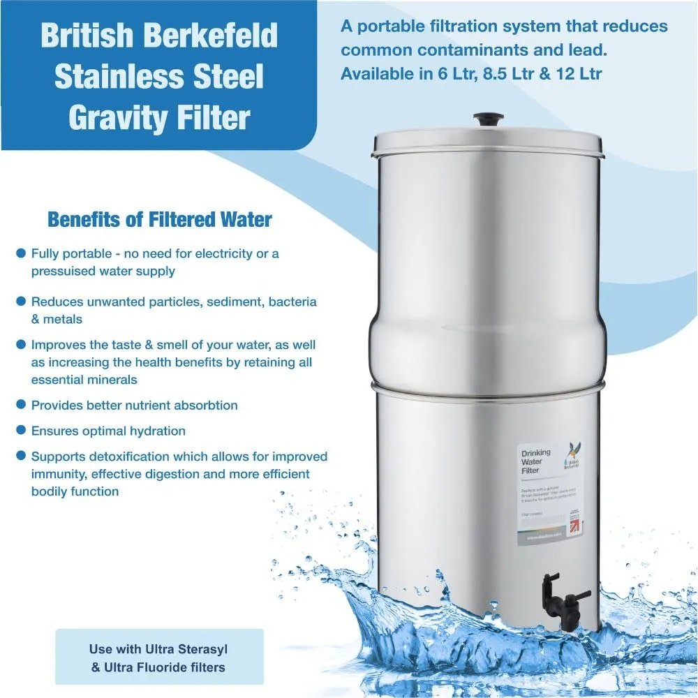 British Berkefeld Doulton 3.17 Gallon Countertop Gravity-Fed Water Filtration System with Two Ultra Sterasyl Ceramic Filter Candles