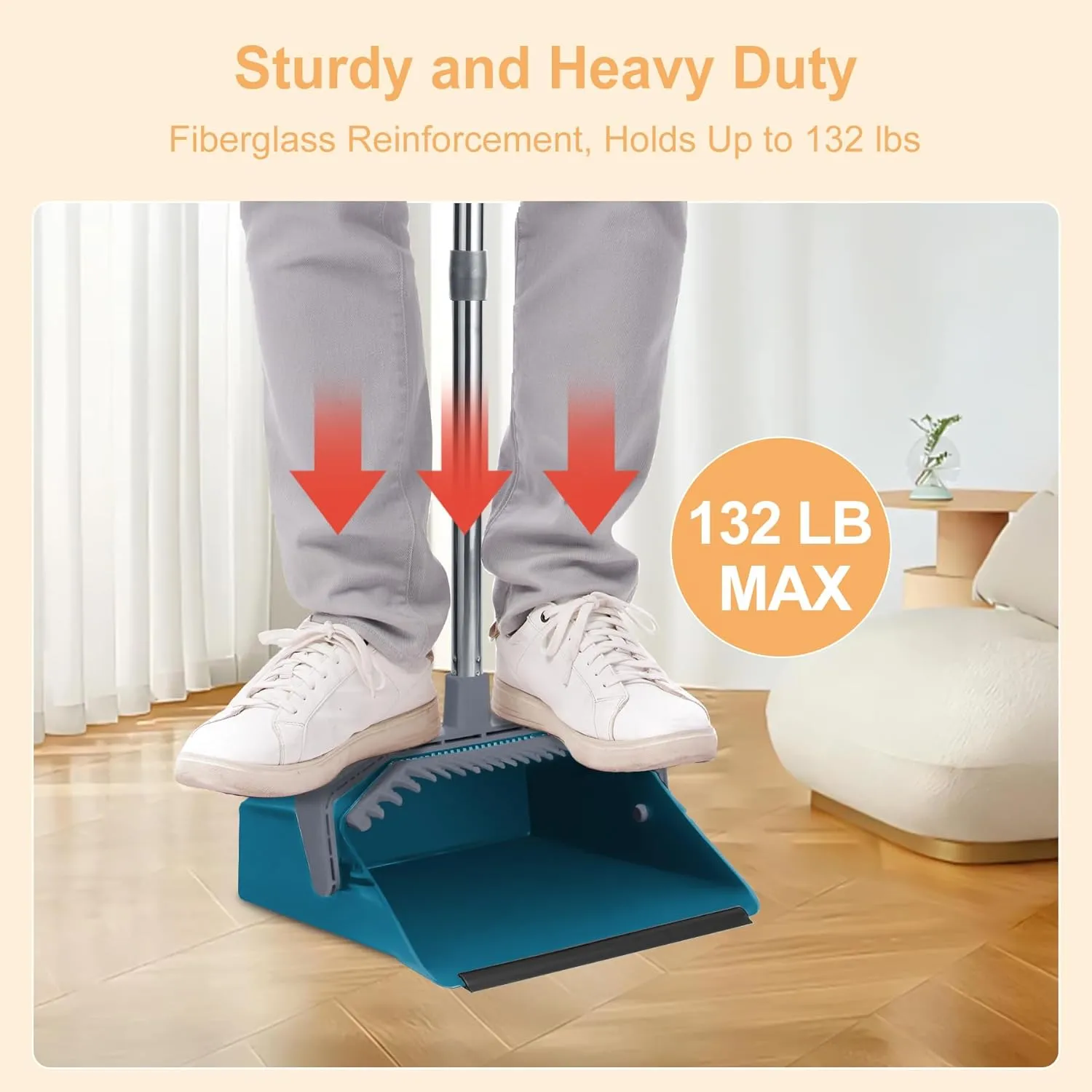 Broom with Dustpan Combo Set, Large Size Dust Pan Set with 51'' Long Handle, Stand Up Broom and Dustpan Suitable for Home Kitchen Lobby Office Pet Hair - Dark Blue