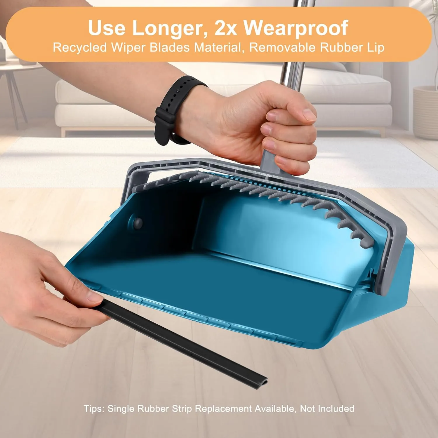 Broom with Dustpan Combo Set, Large Size Dust Pan Set with 51'' Long Handle, Stand Up Broom and Dustpan Suitable for Home Kitchen Lobby Office Pet Hair - Dark Blue