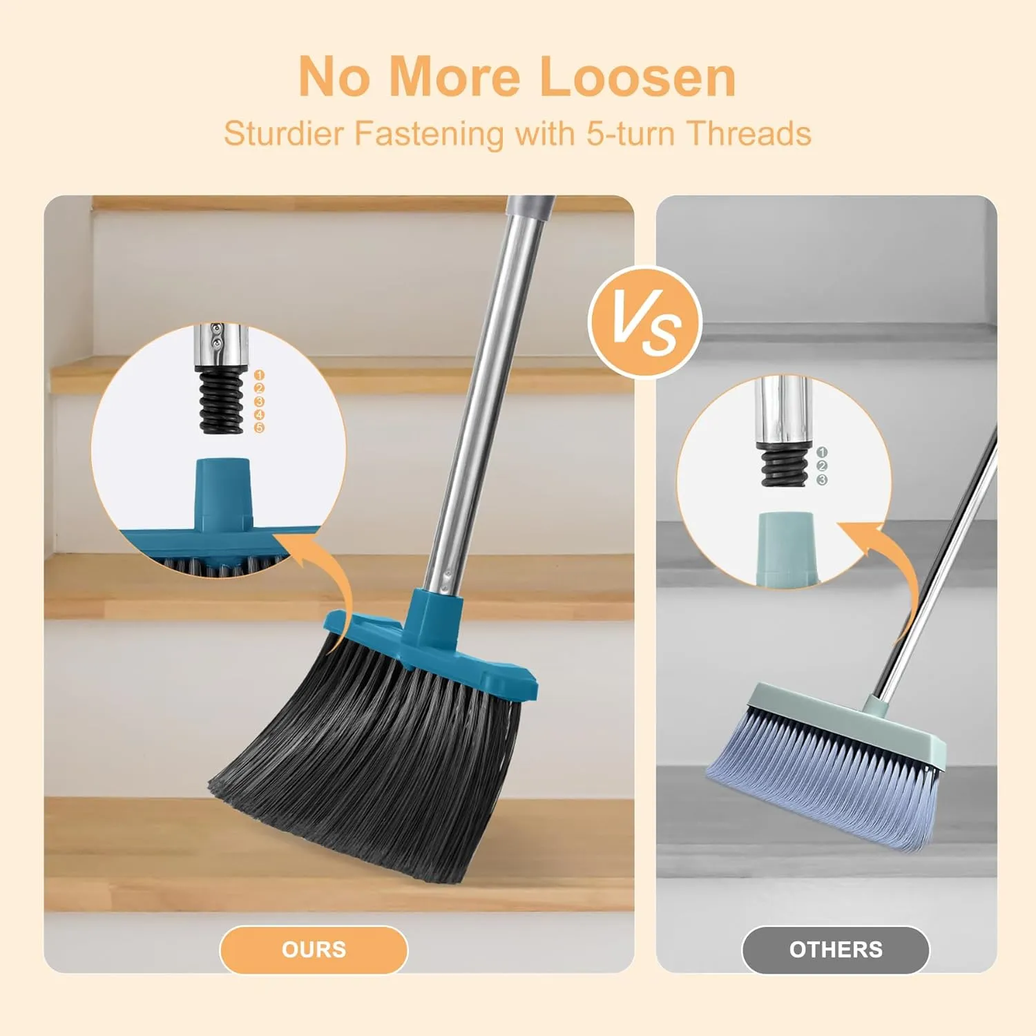 Broom with Dustpan Combo Set, Large Size Dust Pan Set with 51'' Long Handle, Stand Up Broom and Dustpan Suitable for Home Kitchen Lobby Office Pet Hair - Dark Blue