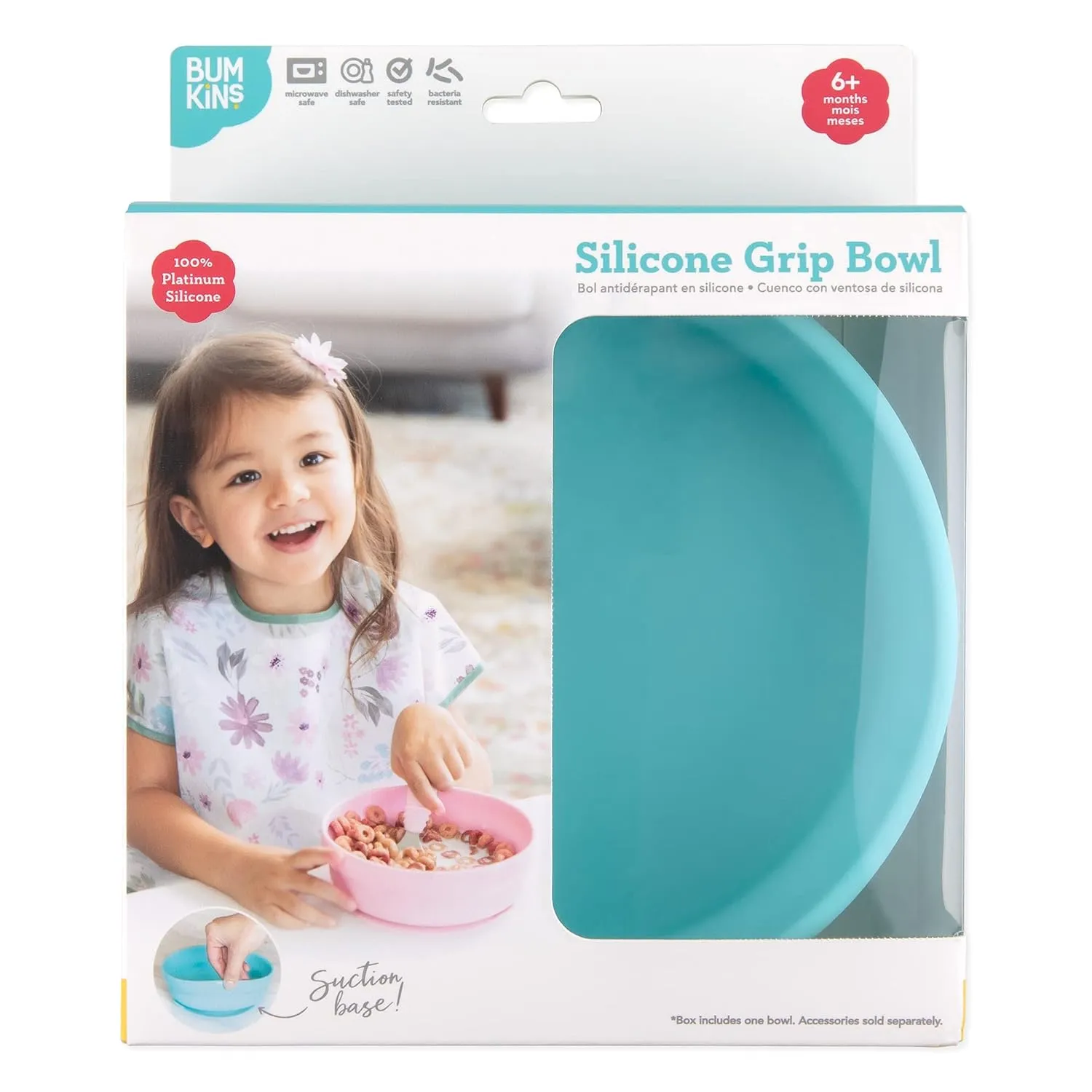 Bumkins Baby Bowl, Silicone Suction, for Babies, Toddlers and Kids, Baby Led Weaning, Feeding Essentials, Platinum Silicone, Non Skid Sticky Bottom, Supplies for Children Ages 6 Months Up, Blue