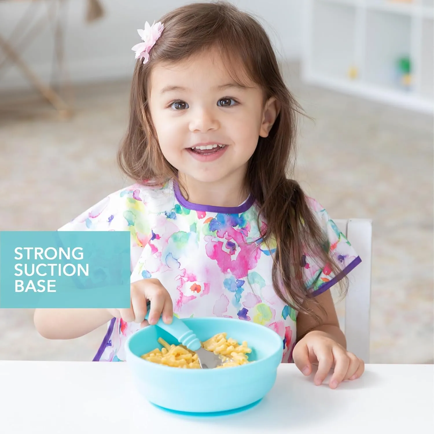 Bumkins Baby Bowl, Silicone Suction, for Babies, Toddlers and Kids, Baby Led Weaning, Feeding Essentials, Platinum Silicone, Non Skid Sticky Bottom, Supplies for Children Ages 6 Months Up, Blue