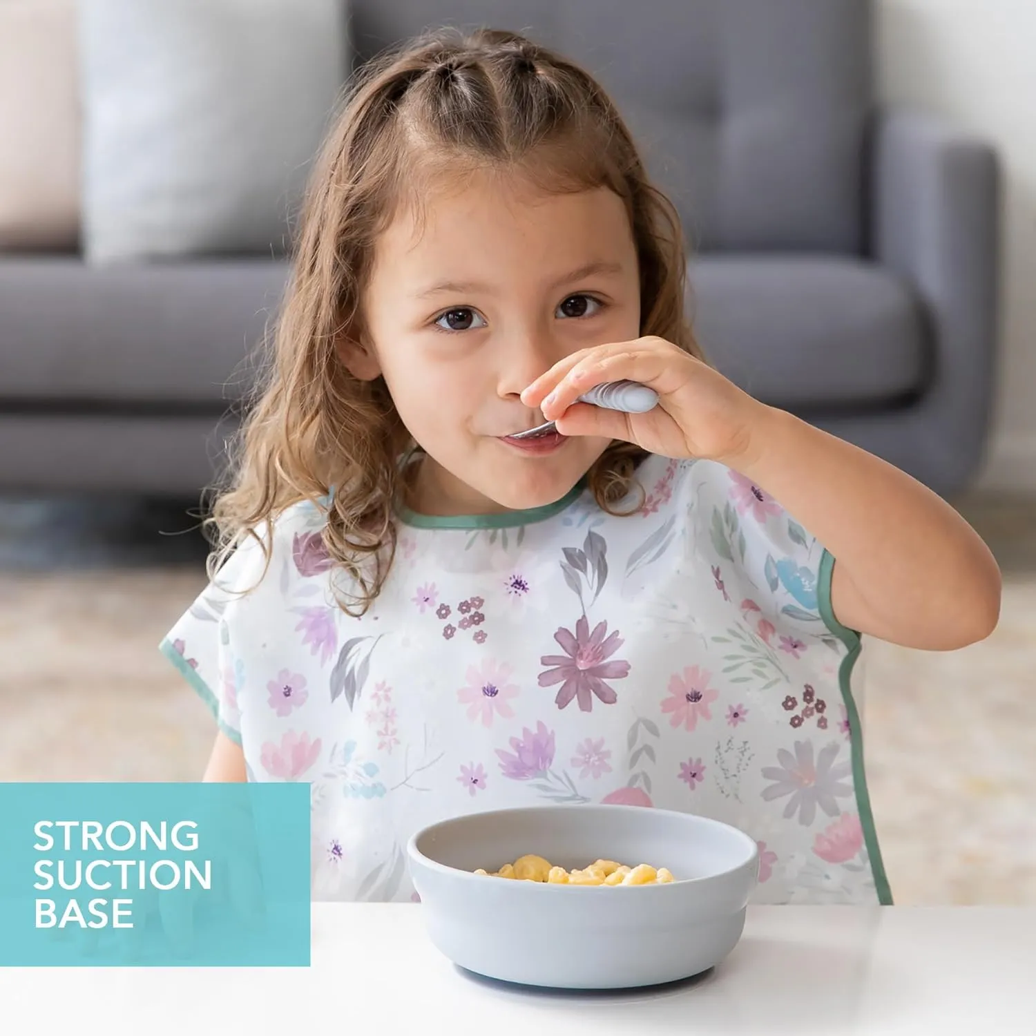 Bumkins Baby Bowl, Silicone Suction, for Babies, Toddlers and Kids, Baby Led Weaning, Feeding Essentials, Platinum Silicone, Non Skid Sticky Bottom, Supplies for Children Ages 6 Months Up, Gray