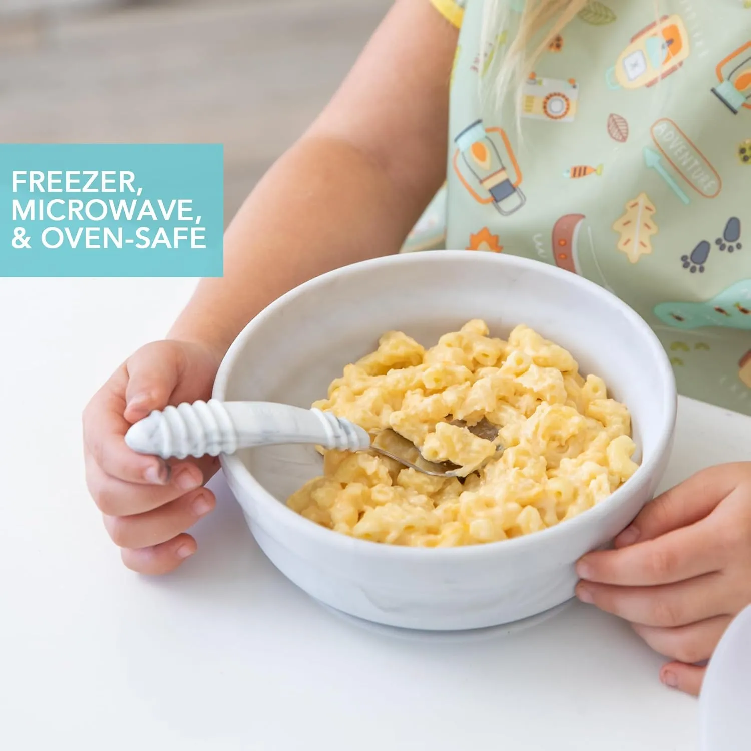 Bumkins Baby Bowl, Silicone Suction, for Babies, Toddlers and Kids, Baby Led Weaning, Feeding Essentials, Platinum Silicone, Non Skid Sticky Bottom, Supplies for Children Ages 6 Months Up, Marble