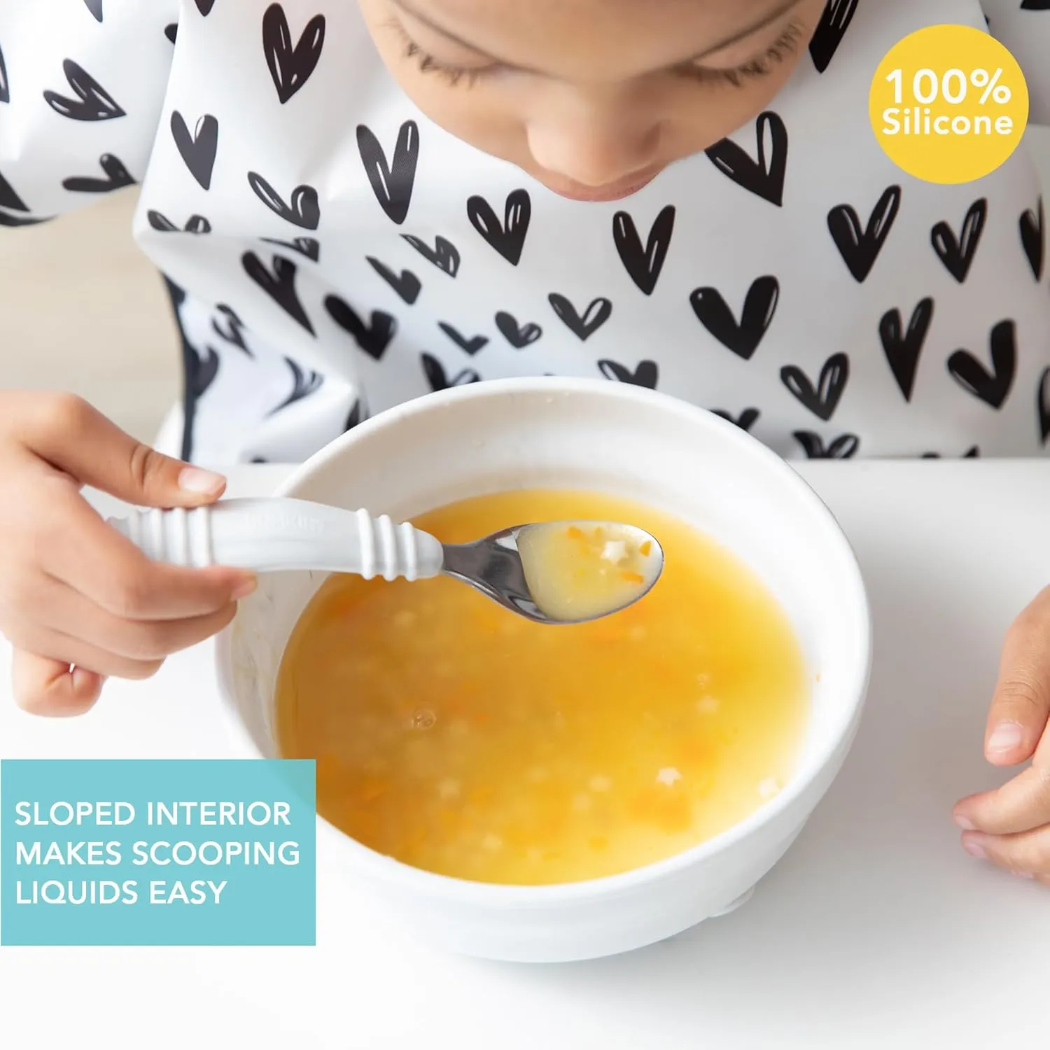 Bumkins Baby Bowl, Silicone Suction, for Babies, Toddlers and Kids, Baby Led Weaning, Feeding Essentials, Platinum Silicone, Non Skid Sticky Bottom, Supplies for Children Ages 6 Months Up, Marble