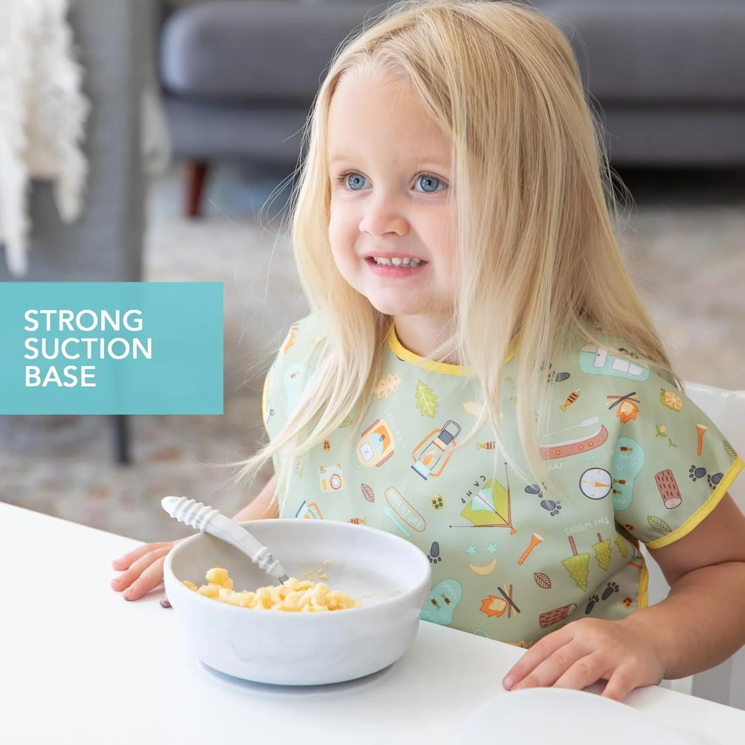Bumkins Baby Bowl, Silicone Suction, for Babies, Toddlers and Kids, Baby Led Weaning, Feeding Essentials, Platinum Silicone, Non Skid Sticky Bottom, Supplies for Children Ages 6 Months Up, Marble
