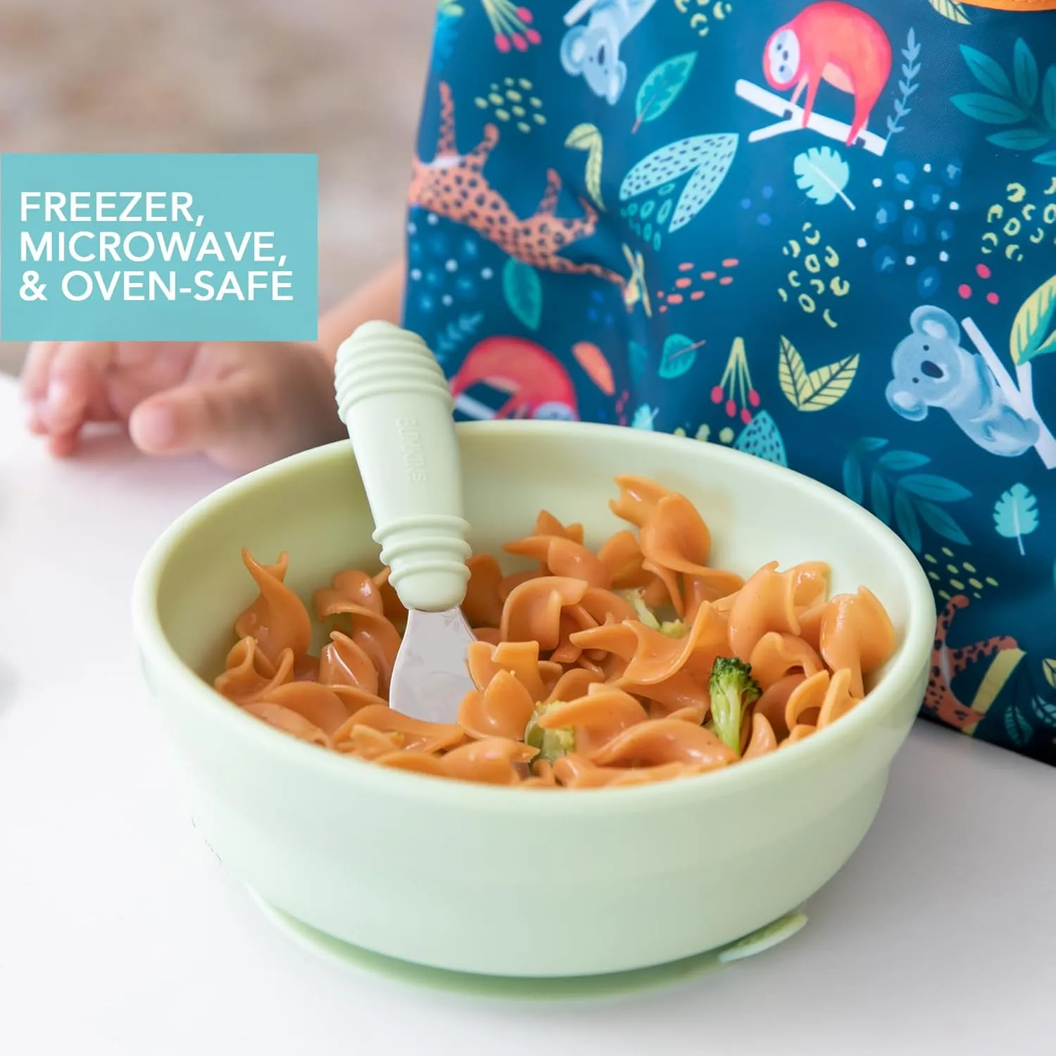 Bumkins Baby Bowl, Silicone Suction, for Babies, Toddlers and Kids, Baby Led Weaning, Feeding Essentials, Platinum Silicone, Non Skid Sticky Bottom, Supplies for Children Ages 6 Months Up, Sage