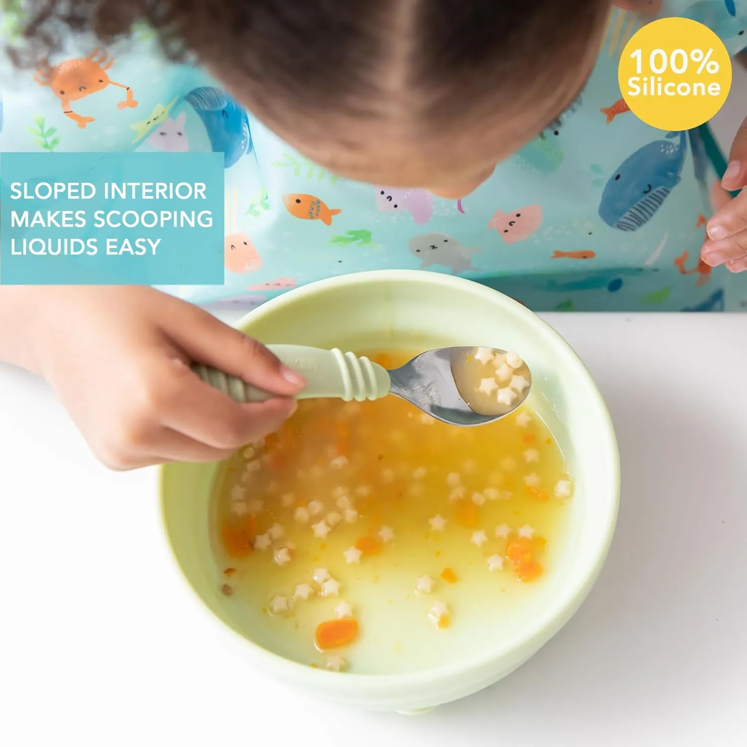 Bumkins Baby Bowl, Silicone Suction, for Babies, Toddlers and Kids, Baby Led Weaning, Feeding Essentials, Platinum Silicone, Non Skid Sticky Bottom, Supplies for Children Ages 6 Months Up, Sage
