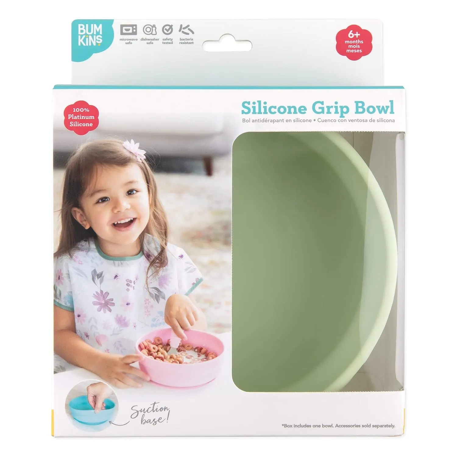 Bumkins Baby Bowl, Silicone Suction, for Babies, Toddlers and Kids, Baby Led Weaning, Feeding Essentials, Platinum Silicone, Non Skid Sticky Bottom, Supplies for Children Ages 6 Months Up, Sage