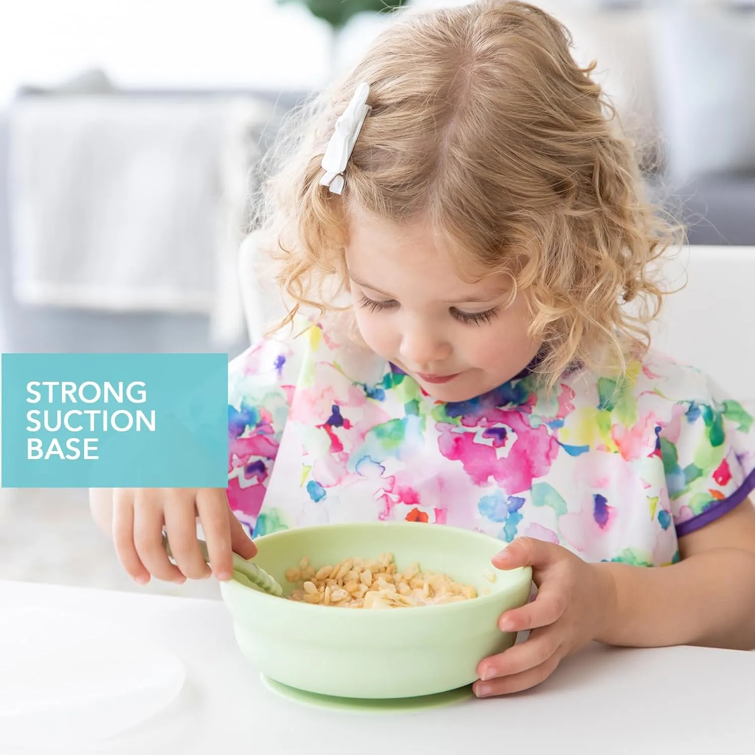 Bumkins Baby Bowl, Silicone Suction, for Babies, Toddlers and Kids, Baby Led Weaning, Feeding Essentials, Platinum Silicone, Non Skid Sticky Bottom, Supplies for Children Ages 6 Months Up, Sage