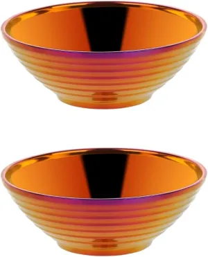 Buyer Star Orange Red Ramen Noodle Soup Bowl,2 PCS Double Layer 18/8 Stainless Steel Bowl(7.09 inch)