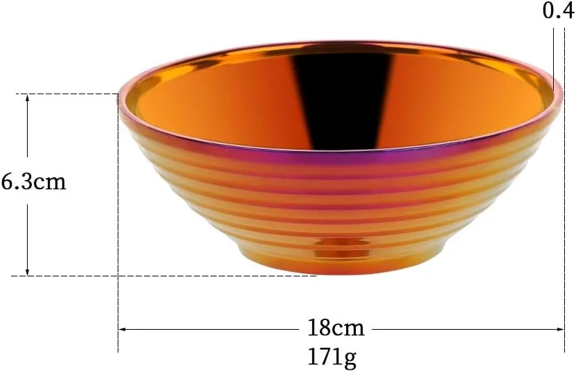 Buyer Star Orange Red Ramen Noodle Soup Bowl,2 PCS Double Layer 18/8 Stainless Steel Bowl(7.09 inch)