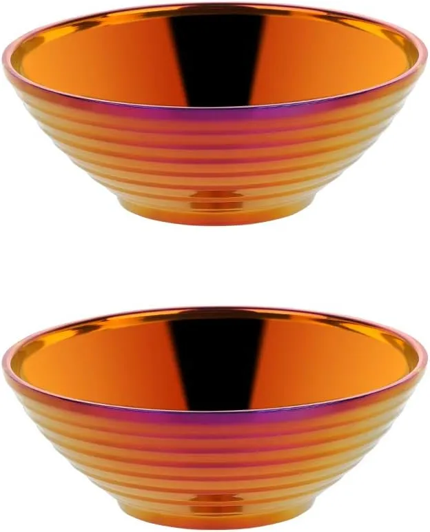 Buyer Star Orange Red Ramen Noodle Soup Bowl,2 PCS Double Layer 18/8 Stainless Steel Bowl(7.09 inch)