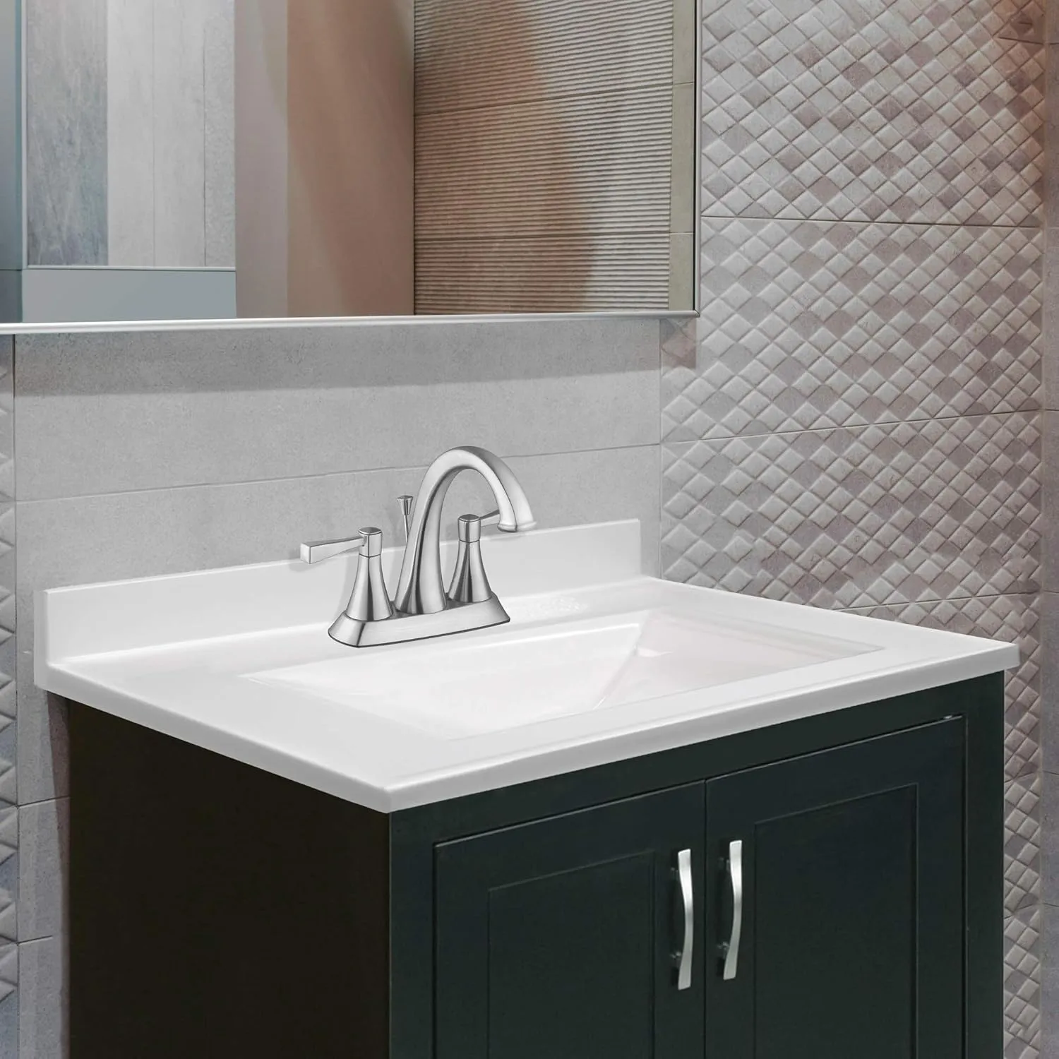 Camilla 25 in. Cultured Marble Centerset Mount Rectangle Singe Bowl Vanity Top with Integrated Backsplash, Solid White – Design House, 557629-WHT