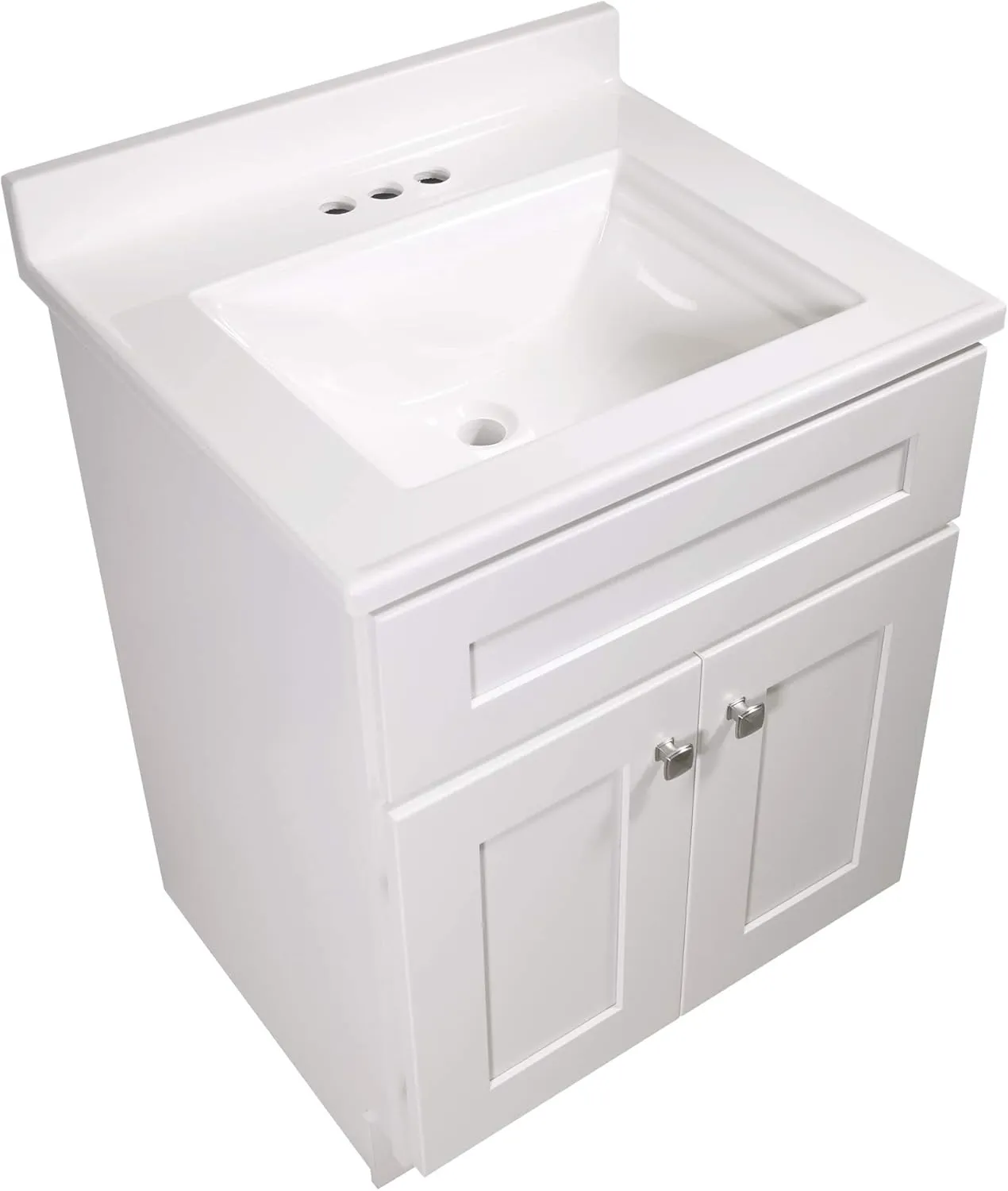 Camilla 25 in. Cultured Marble Centerset Mount Rectangle Singe Bowl Vanity Top with Integrated Backsplash, Solid White – Design House, 557629-WHT