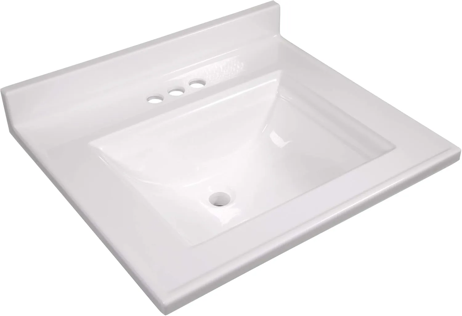 Camilla 25 in. Cultured Marble Centerset Mount Rectangle Singe Bowl Vanity Top with Integrated Backsplash, Solid White – Design House, 557629-WHT