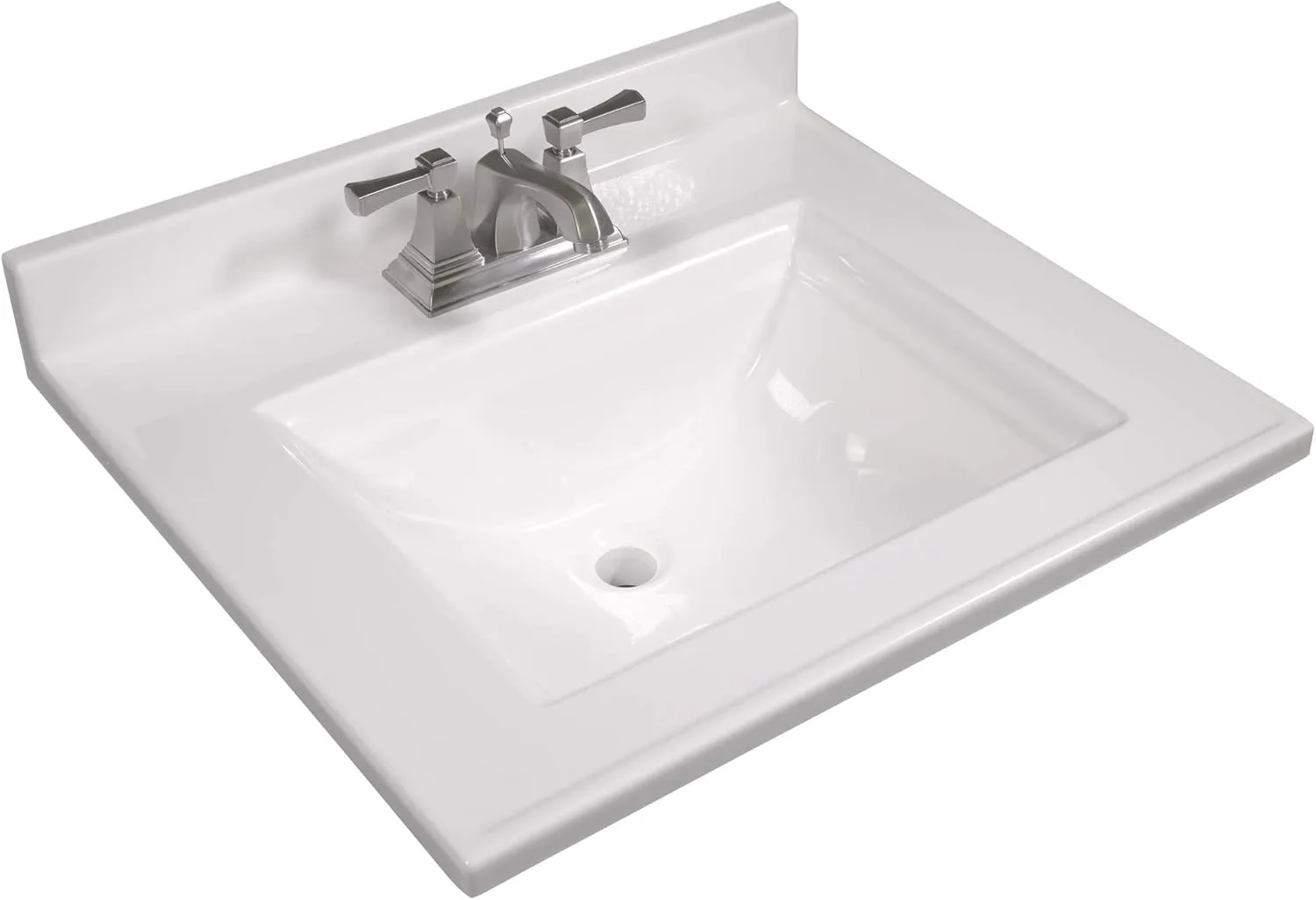 Camilla 25 in. Cultured Marble Centerset Mount Rectangle Singe Bowl Vanity Top with Integrated Backsplash, Solid White – Design House, 557629-WHT