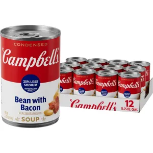 Campbell’s Condensed 25% Less Sodium Bean With Bacon Soup, Natural Smoke Flavoring Added, 11.25 oz Can (Case of 12)