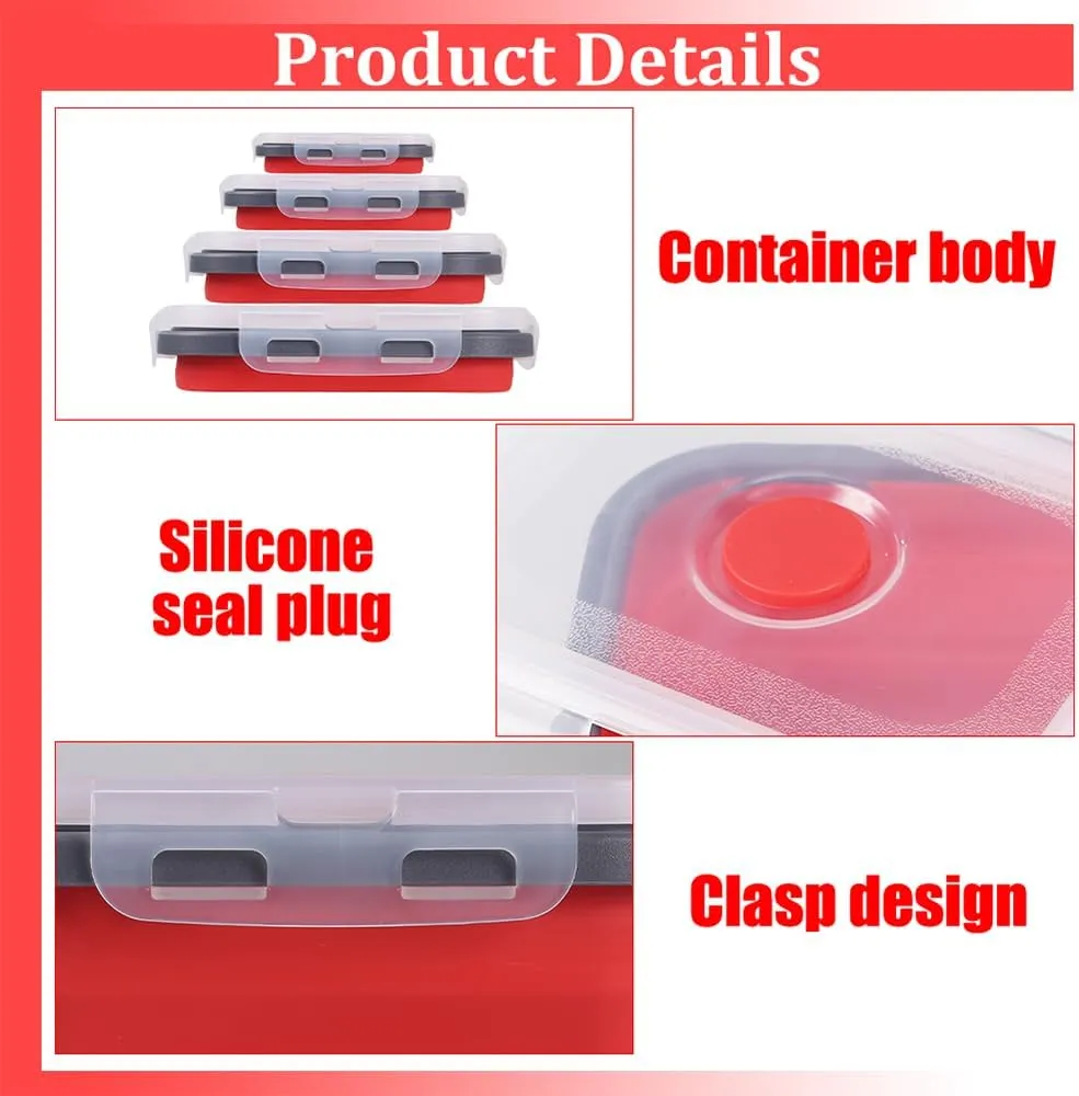 Camping Bowl, 4Pcs Collapsible Silicone Bowl Stackable Food Storage Containers Available Microwave & Fridge for Kitchen Travel Camping