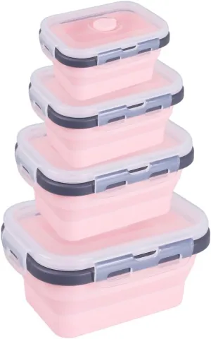 Camping Bowl, 4Pcs Collapsible Silicone Bowl Stackable Food Storage Containers Available Microwave & Fridge for Kitchen Travel Camping