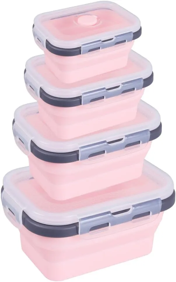 Camping Bowl, 4Pcs Collapsible Silicone Bowl Stackable Food Storage Containers Available Microwave & Fridge for Kitchen Travel Camping