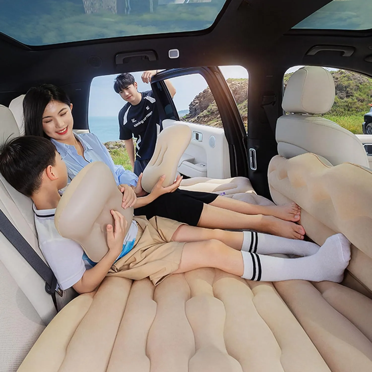 Car Air Mattress for SsangYong Tivolan 2020 2021 2022 2023 2024 Thickened Durable Car Camping Air Mattress Bed with Air Pump Inflatable Sleeping Mat,C