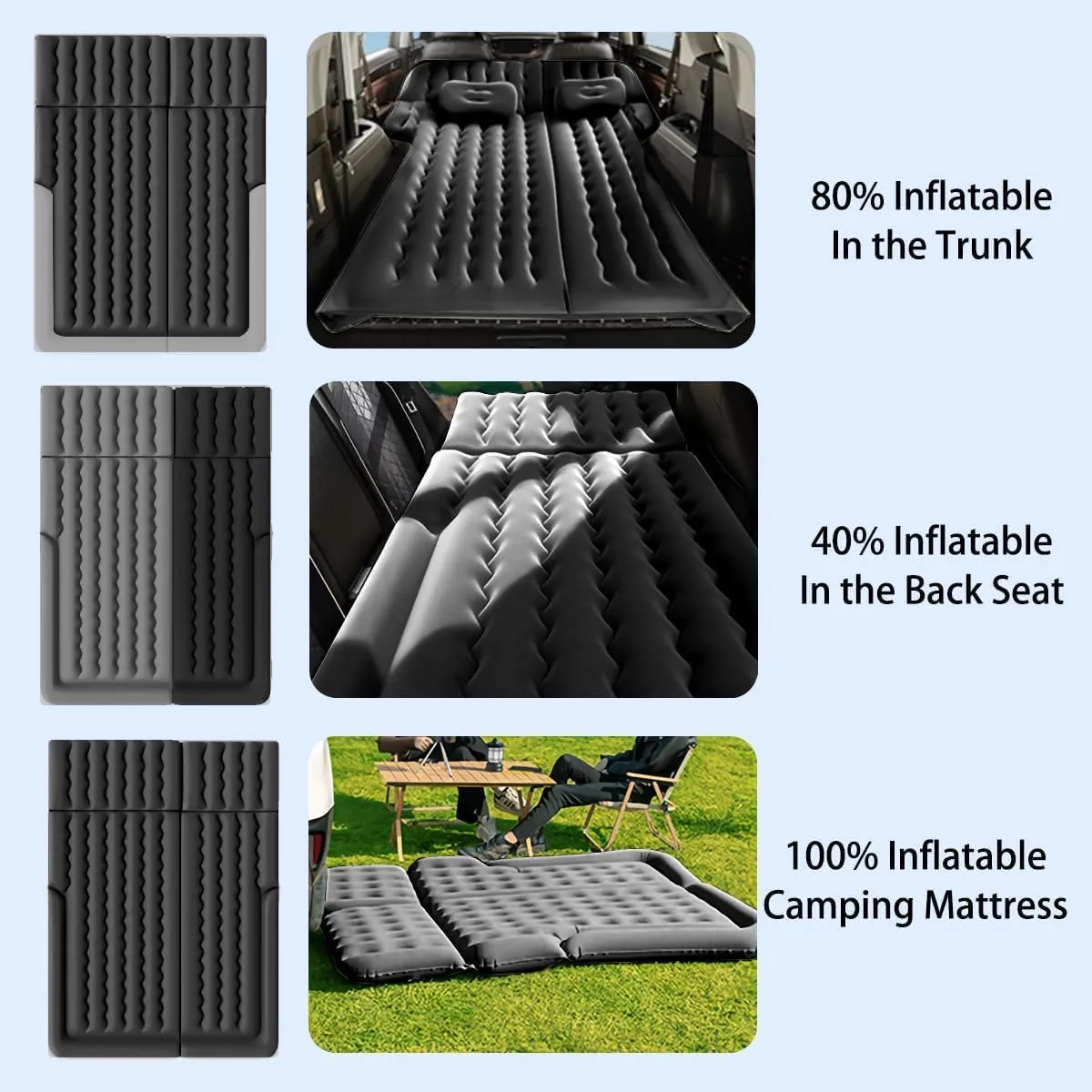 Car Air Mattress for Toyota FJ Cruiser 2007-2023, Trunk Rear Seat Inflatable Thickened Flocking Travel Camping Bed, Air Pump 2 Pillows,Grey