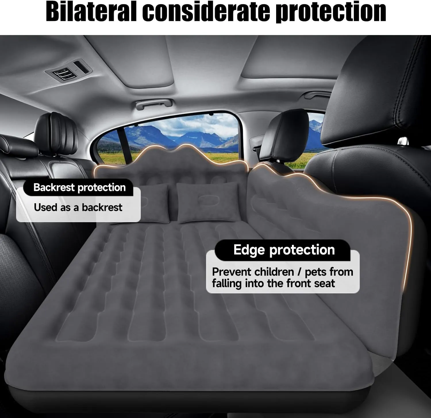 Car Air Mattress, Inflatable SUV Truck Air Mattress Back Seat Camping Bed Thickened Car Sleeping Pad for Travel, Car Bed SUV Mattress with Air Pump 2 Pillows