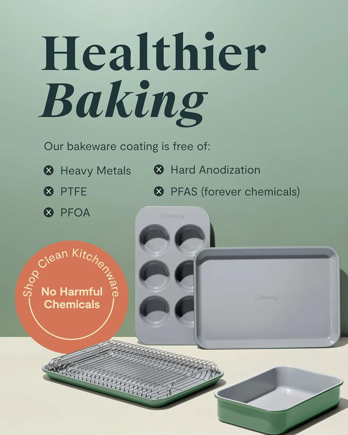 Caraway Mini Bakeware Set – Naturally Non-Stick, Non-Toxic Ceramic Coating – Compact Baking Pan Set for Small Kitchens – Includes Baking Sheets, Muffin Pan, Cooling Rack & Storage - Perracotta