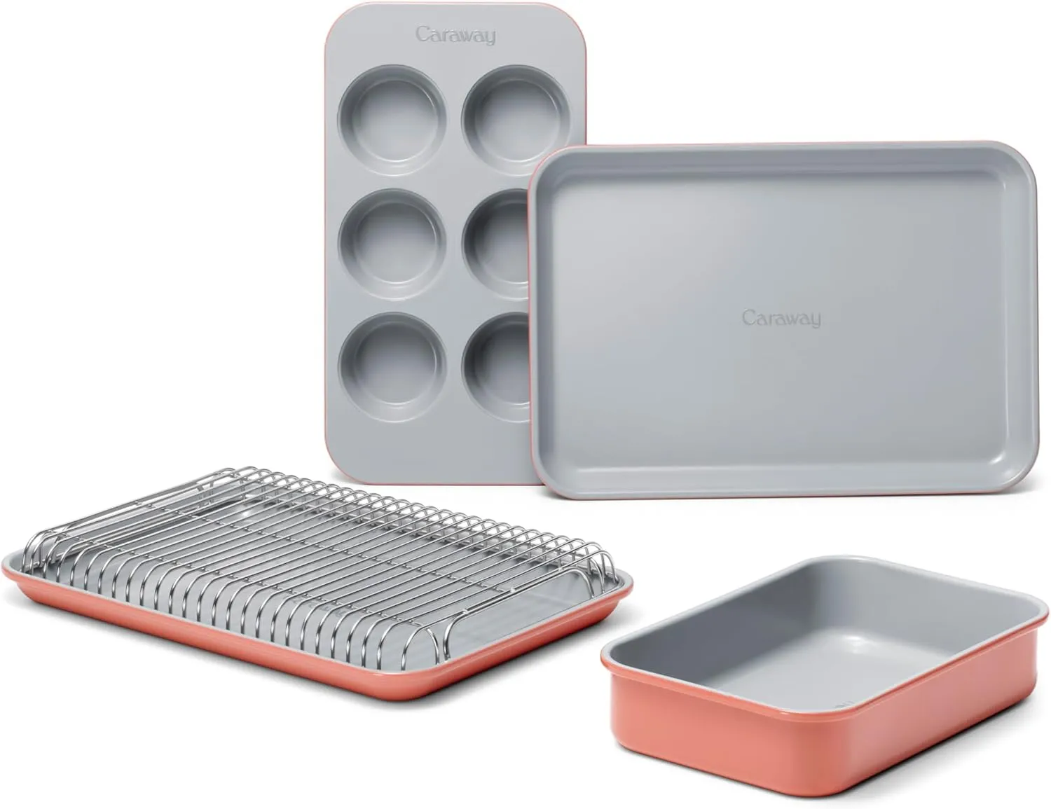 Caraway Mini Bakeware Set – Naturally Non-Stick, Non-Toxic Ceramic Coating – Compact Baking Pan Set for Small Kitchens – Includes Baking Sheets, Muffin Pan, Cooling Rack & Storage - Perracotta