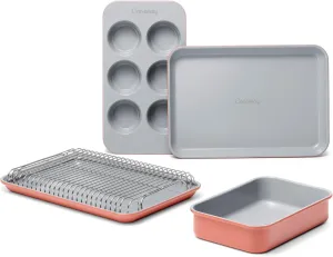 Caraway Mini Bakeware Set – Naturally Non-Stick, Non-Toxic Ceramic Coating – Compact Baking Pan Set for Small Kitchens – Includes Baking Sheets, Muffin Pan, Cooling Rack & Storage - Perracotta