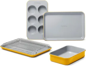 Caraway Mini Bakeware Set – Naturally Non-Stick, Non-Toxic Ceramic Coating – Compact Baking Pans Set for Small Kitchens & Ovens – Includes Baking Sheets, Muffin Pan, Cooling Rack & Storage - Marigold