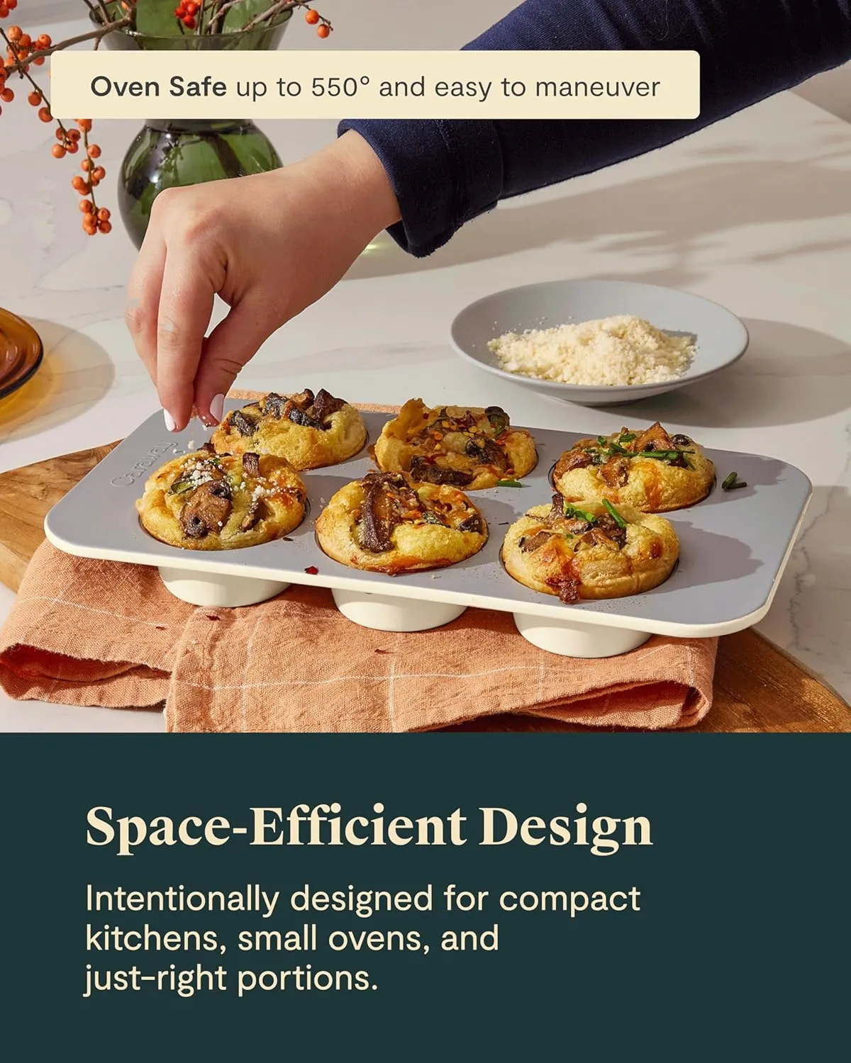 Caraway Mini Bakeware Set – Naturally Non-Stick, Non-Toxic Ceramic Coating – Compact Baking Pans Set for Small Kitchens & Ovens – Includes Baking Sheets, Muffin Pan, Cooling Rack & Storage - Marigold